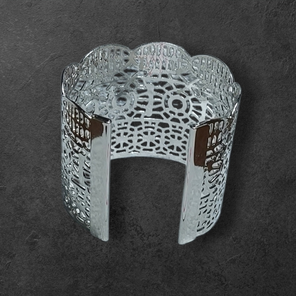 NWT NADINE WEST Wide Silver Cutout Cuff Bracelet ~2 1/2" - Picture 2 of 3